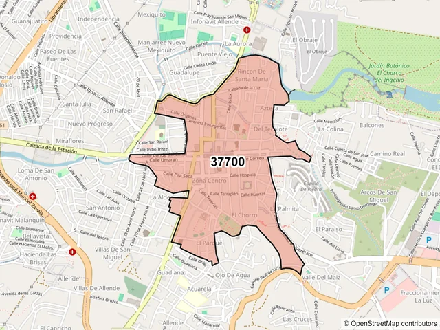 Mapa del código postal 37700, San Miguel de Allende, Guanajuato