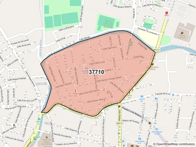 Mapa del código postal 37710, San Miguel de Allende, Guanajuato