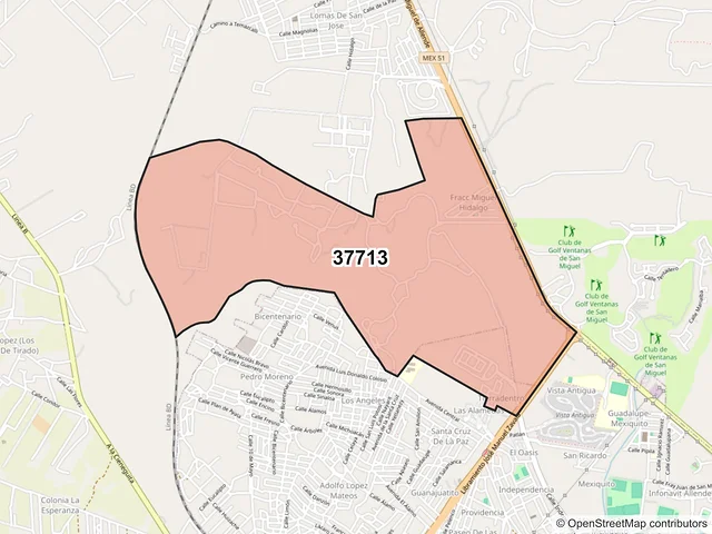 Mapa del código postal 37713, San Miguel de Allende, Guanajuato