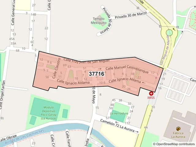 Mapa del código postal 37716, San Miguel de Allende, Guanajuato