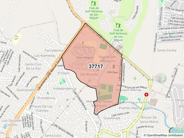 Mapa del código postal 37717, San Miguel de Allende, Guanajuato