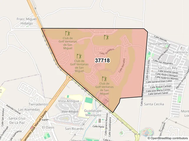 Mapa del código postal 37718, San Miguel de Allende, Guanajuato