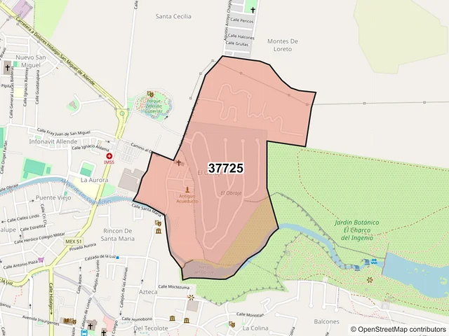 Mapa del código postal 37725, San Miguel de Allende, Guanajuato