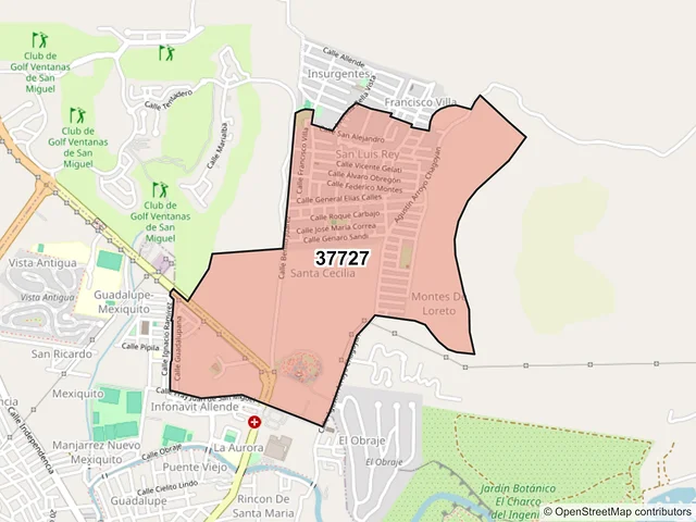 Mapa del código postal 37727, San Miguel de Allende, Guanajuato