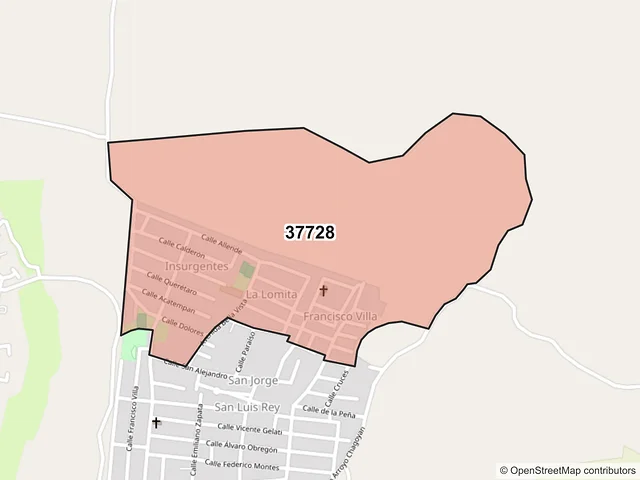 Mapa del código postal 37728, San Miguel de Allende, Guanajuato