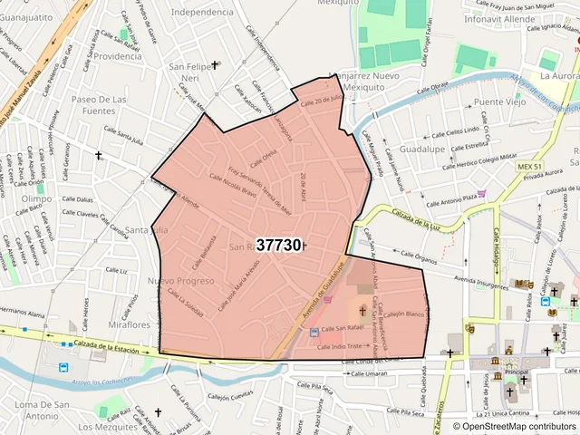 Mapa del código postal 37730, San Miguel de Allende, Guanajuato