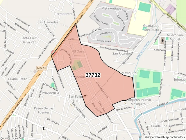 Mapa del código postal 37732, San Miguel de Allende, Guanajuato