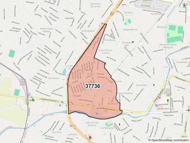 Mapa del código postal 37736, San Miguel de Allende, Guanajuato
