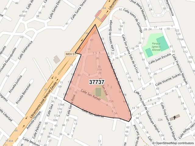 Mapa del código postal 37737, San Miguel de Allende, Guanajuato