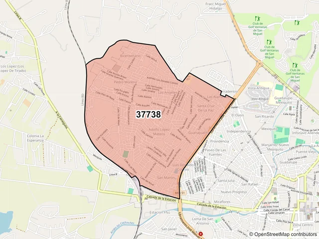 Mapa del código postal 37738, San Miguel de Allende, Guanajuato