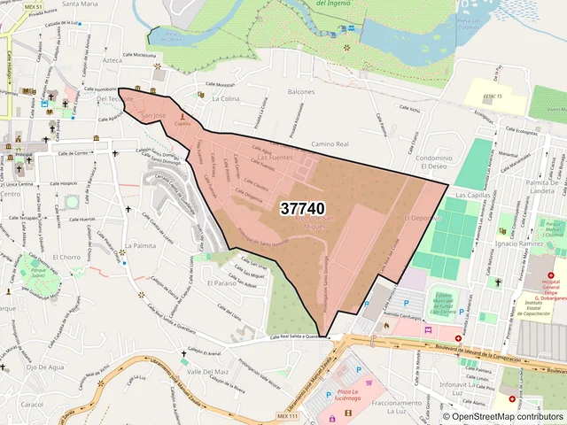 Mapa del código postal 37740, San Miguel de Allende, Guanajuato