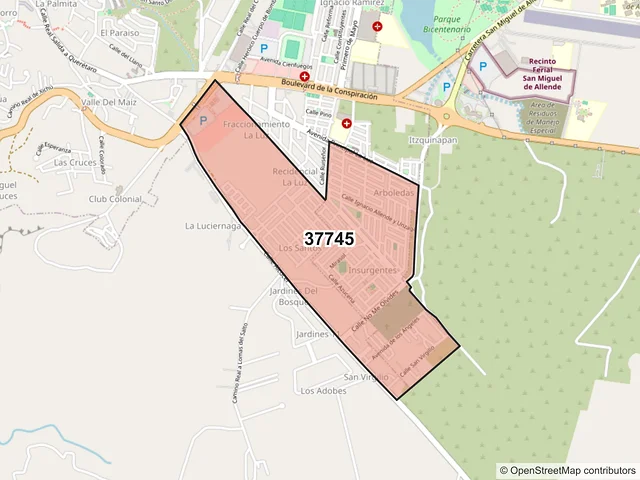 Mapa del código postal 37745, San Miguel de Allende, Guanajuato