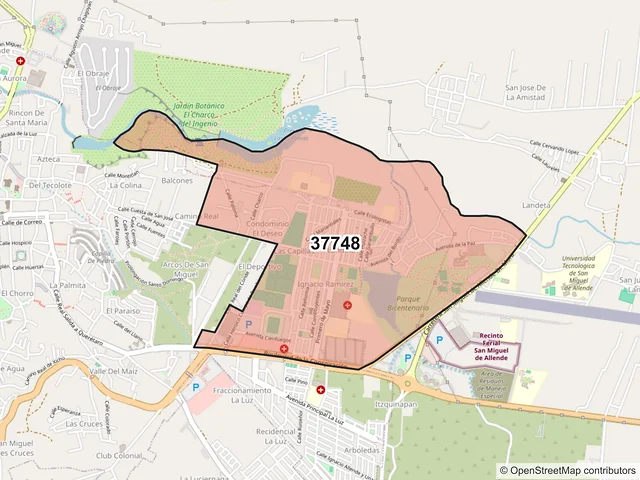Mapa del código postal 37748, San Miguel de Allende, Guanajuato