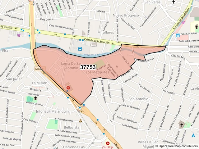 Mapa del código postal 37753, San Miguel de Allende, Guanajuato