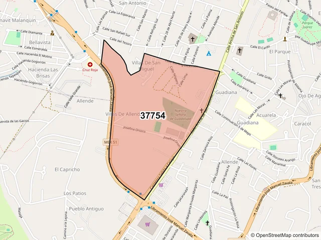 Mapa del código postal 37754, San Miguel de Allende, Guanajuato