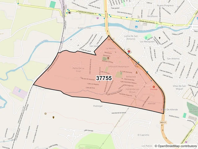 Mapa del código postal 37755, San Miguel de Allende, Guanajuato