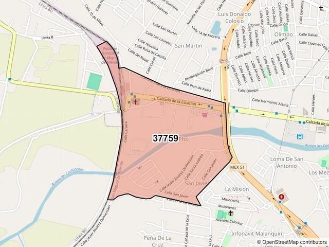 Mapa del código postal 37759, San Miguel de Allende, Guanajuato