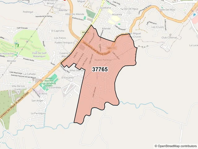 Mapa del código postal 37765, San Miguel de Allende, Guanajuato