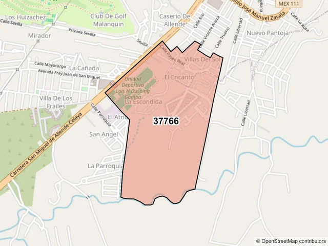 Mapa del código postal 37766, San Miguel de Allende, Guanajuato