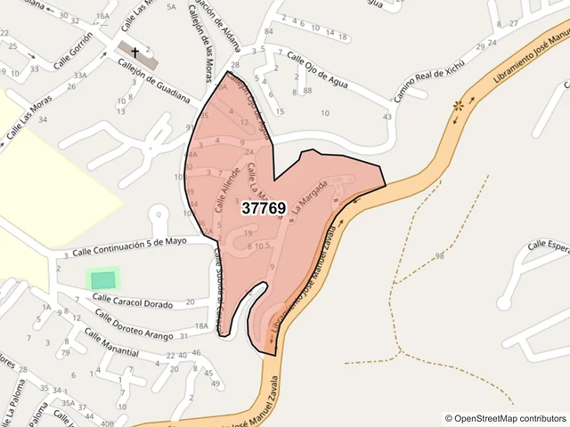 Mapa del código postal 37769, San Miguel de Allende, Guanajuato