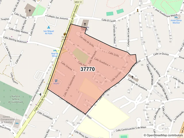 Mapa del código postal 37770, San Miguel de Allende, Guanajuato