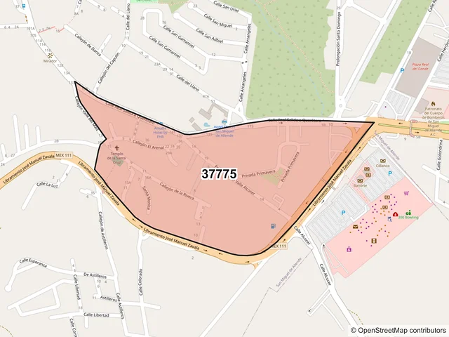 Mapa del código postal 37775, San Miguel de Allende, Guanajuato