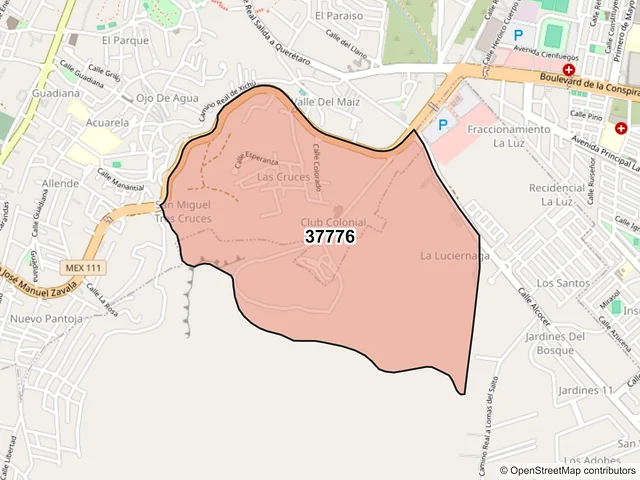 Mapa del código postal 37776, San Miguel de Allende, Guanajuato