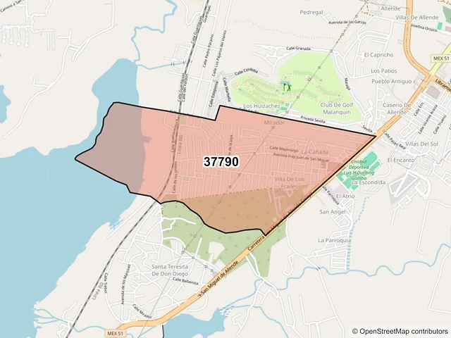 Mapa del código postal 37790, San Miguel de Allende, Guanajuato