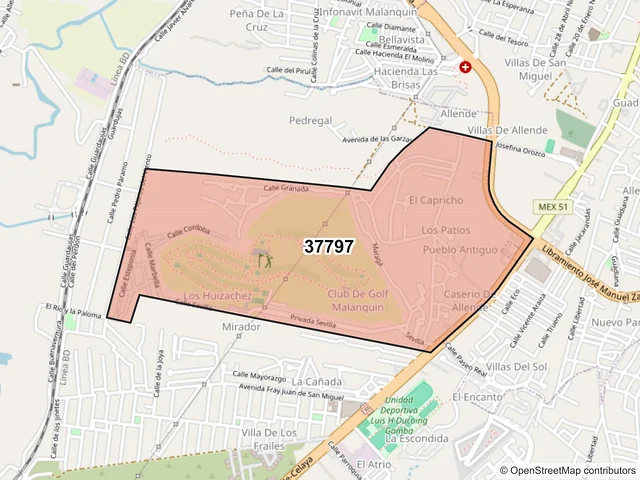 Mapa del código postal 37797, San Miguel de Allende, Guanajuato