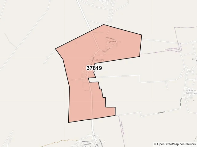 Mapa del código postal 37819, Dolores Hidalgo Cuna de la Independencia Nacional, Guanajuato