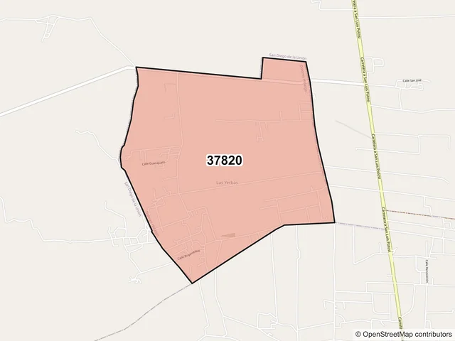 Mapa del código postal 37820, Dolores Hidalgo Cuna de la Independencia Nacional, Guanajuato