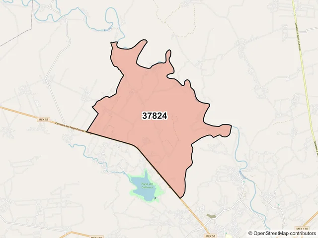 Mapa del código postal 37824, Dolores Hidalgo Cuna de la Independencia Nacional, Guanajuato