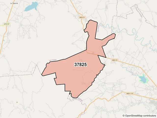 Mapa del código postal 37825, Dolores Hidalgo Cuna de la Independencia Nacional, Guanajuato