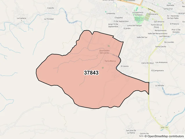 Mapa del código postal 37843, Dolores Hidalgo Cuna de la Independencia Nacional, Guanajuato
