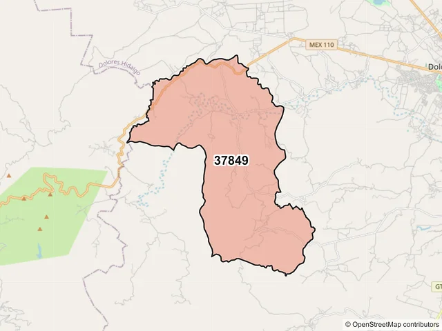 Mapa del código postal 37849, Dolores Hidalgo Cuna de la Independencia Nacional, Guanajuato