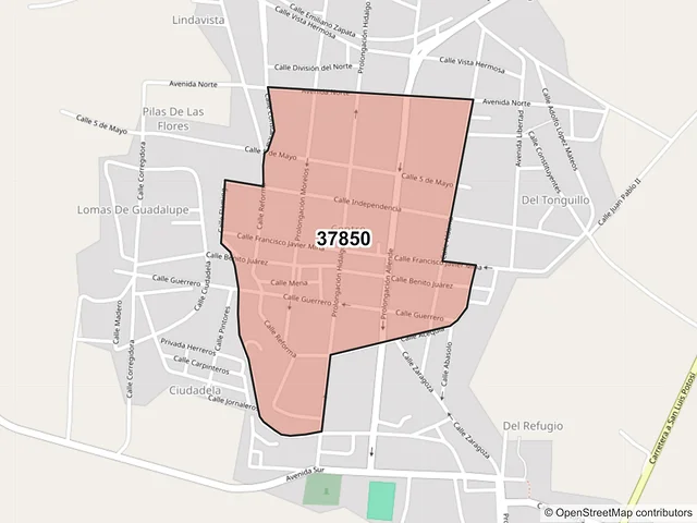Mapa del código postal 37850, San Diego de la Unión, Guanajuato