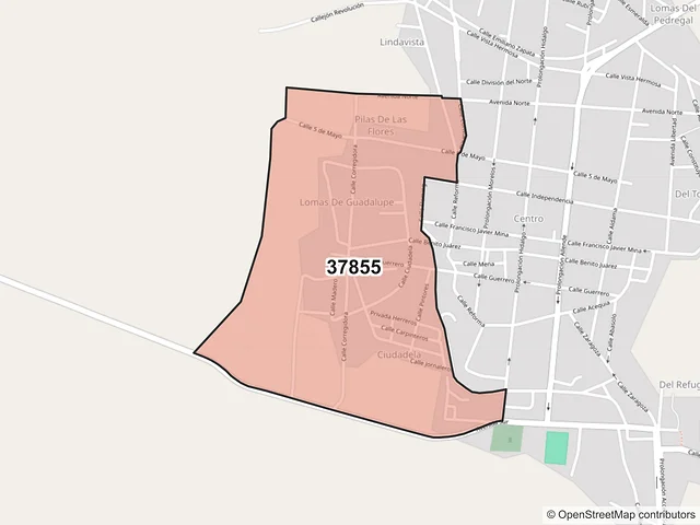 Mapa del código postal 37855, San Diego de la Unión, Guanajuato