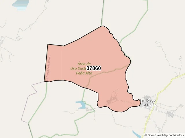 Mapa del código postal 37860, San Diego de la Unión, Guanajuato