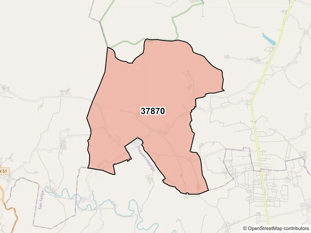 Mapa del código postal 37870, San Diego de la Unión, Guanajuato