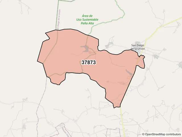 Mapa del código postal 37873, San Diego de la Unión, Guanajuato