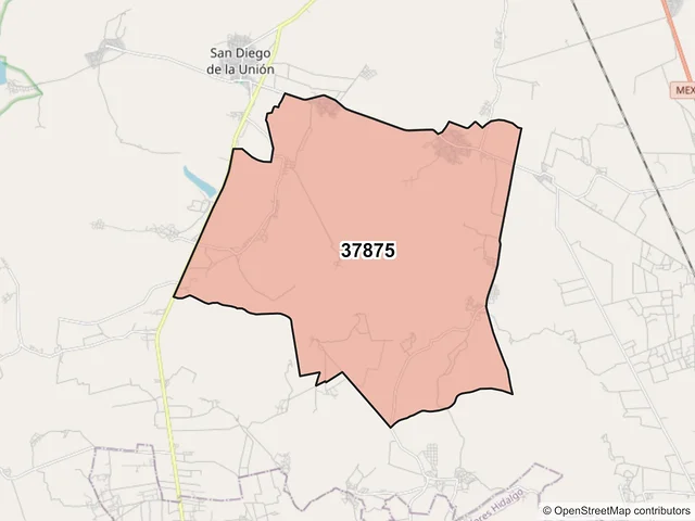 Mapa del código postal 37875, San Diego de la Unión, Guanajuato