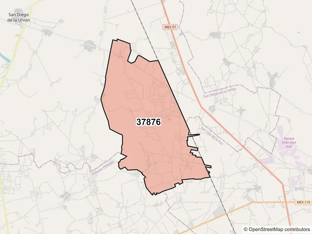 Mapa del código postal 37876, San Diego de la Unión, Guanajuato