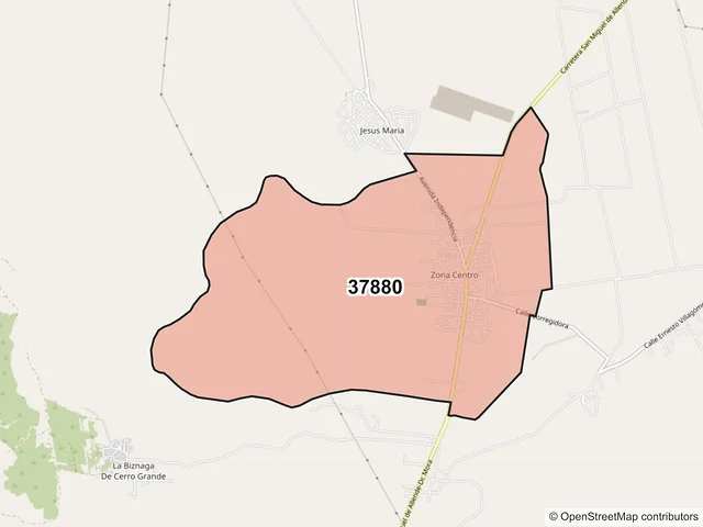 Mapa del código postal 37880, San Miguel de Allende, Guanajuato