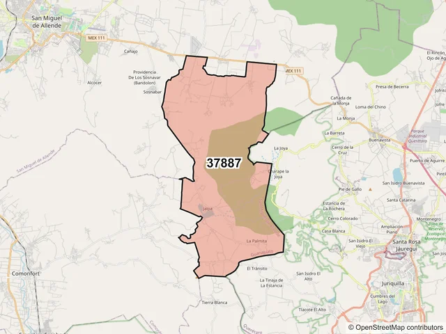 Mapa del código postal 37887, San Miguel de Allende, Guanajuato