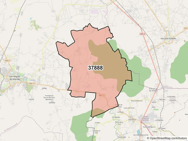 Mapa del código postal 37888, San Miguel de Allende, Guanajuato