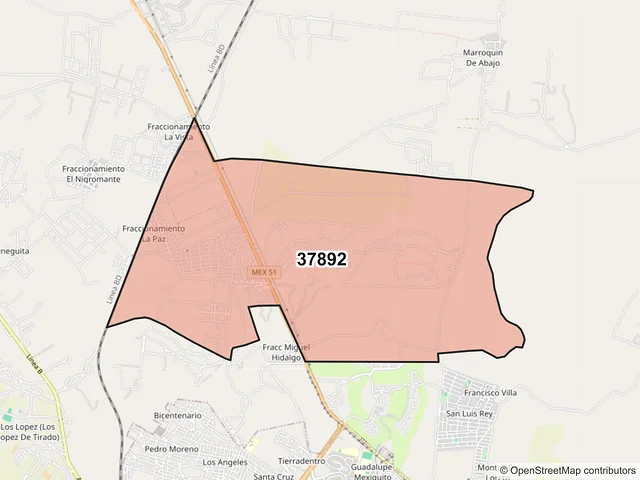 Mapa del código postal 37892, San Miguel de Allende, Guanajuato