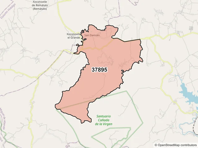 Mapa del código postal 37895, San Miguel de Allende, Guanajuato
