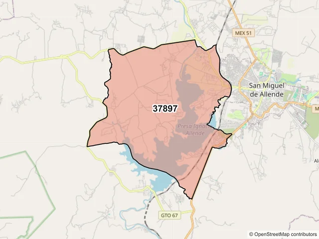 Mapa del código postal 37897, San Miguel de Allende, Guanajuato