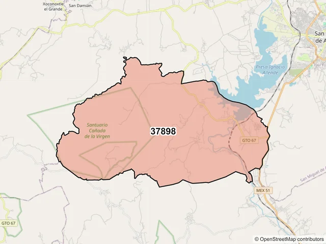 Mapa del código postal 37898, San Miguel de Allende, Guanajuato