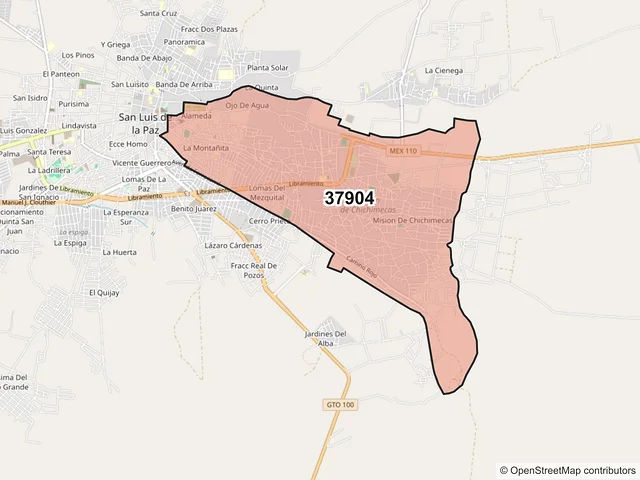 Mapa del código postal 37904, San Luis de la Paz, Guanajuato